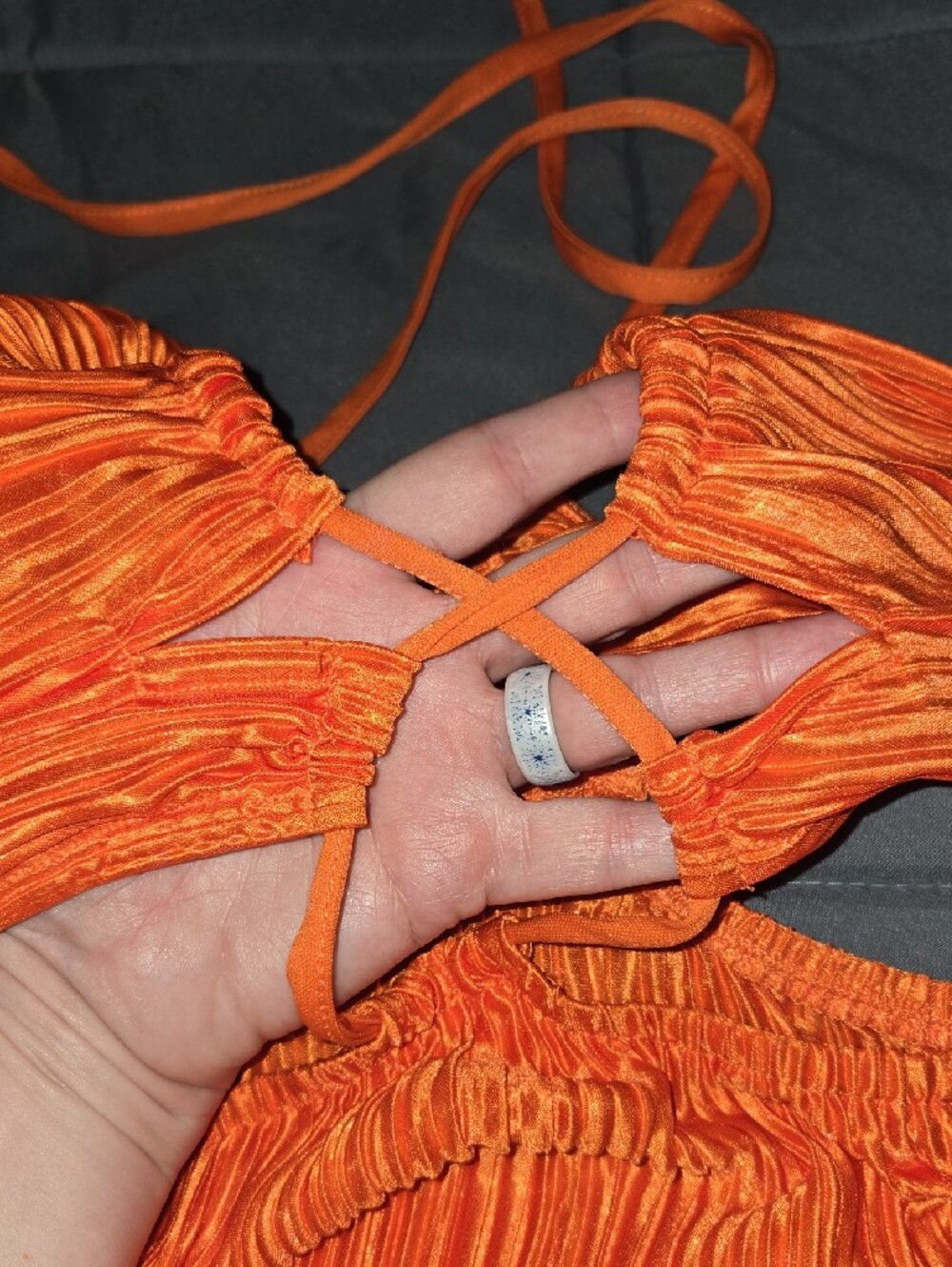 SHEIN Orange Pleated Halter Two-Piece Dress - Picture 2 of 4